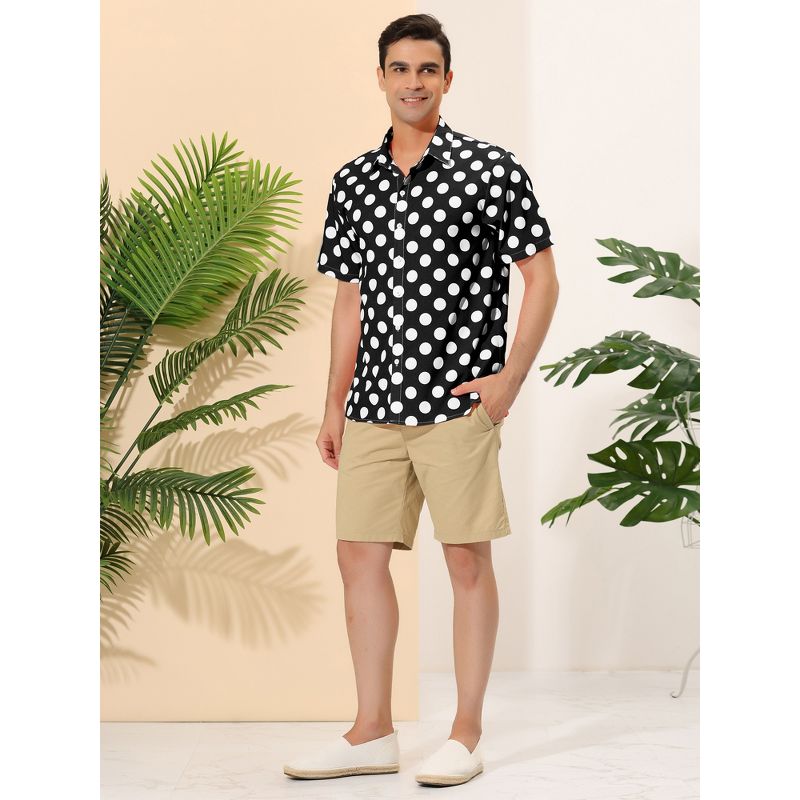 Lars Amadeus Men's Summer Polka Dots Button Down Short Sleeves Hawaiian Shirts, 4 of 7