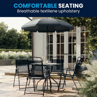 Nantucket 6-Piece Black Steel Patio Furniture Set with Umbrella