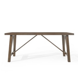 Gulches Farmhouse Dining Table, 71" Solid Wood+MDF Table with Cross Beam Frame, Antique Brown Finish, Rectangular Design for Home - 1 of 4