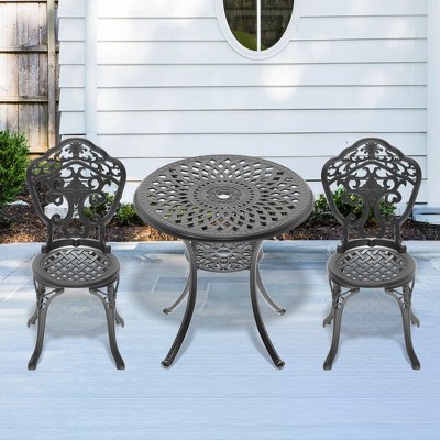 Akoasm 3-Pieces Aluminum Patio Dining Table With Umbrella Hole-Black