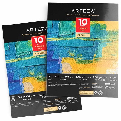 Arteza Canvas Paper Pad, 9"x12", White, 10 Sheets - 2 Pack (ARTZ-2387)