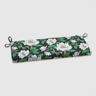 18" x 45" Magnolia Outdoor/Indoor Bench Cushion Black - Pillow Perfect: Weather-Resistant with Zipper Closure