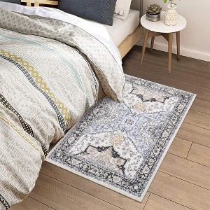 Boho Washable Rug Soft Oriental Printed Distressed Rug Vintage Floral Throw Carpet - 1 of 4