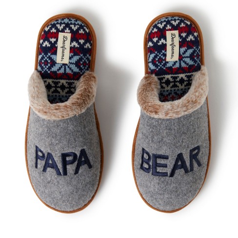 Dearfoams Men s Grey Felted Papa Bear Scuff Slippers Target