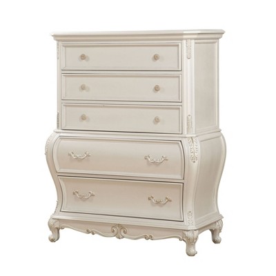 Chantelle Pearl White 65'' Decorative Storage Chest with Felt-Lined Drawers