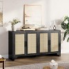 Rattan Buffet Sideboard Cabinet, 4-Door Storage Cabinet with Shelves, Wooden Console Table with Storage, Modern Farmhouse Accent Cabinet - 3 of 4