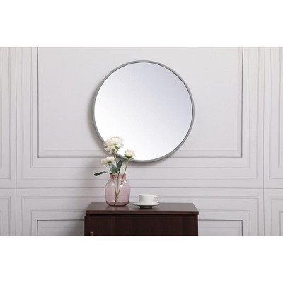 Contemporary 18" Round Silver Wood Wall Mirror