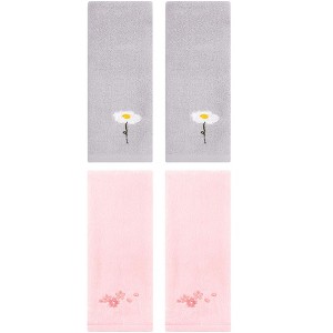 REGALWOVEN 4 Pcs Cotton Soft Absorbent Floral Pattern Hand Towel - 1 of 4
