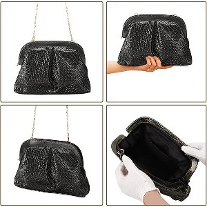2Pcs Purses for Women, Woven Texture Design PU Leather Women's Handbags with Chain, Modern Black Evening Bag for Wedding, Party and Everyday Use - 1 of 4