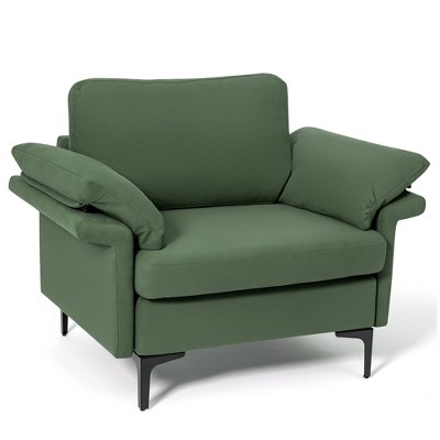 Costway Modern Fabric Accent Armchair Upholstered Single Sofa w/ Metal Legs Rust Red\Green