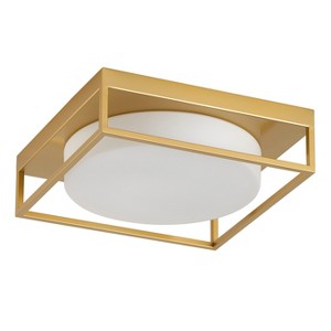 Modern Square Flush Mount Ceiling Light - Gold Iron Frame with Clear Glass Panel, Industrial Chic Lighting for Living Room Bedroom Dining Room - 1 of 4