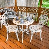 Sunnydaze Flower Design Cast Aluminum Bistro Set with Cast Iron Legs, White, 3pc - 2 of 4