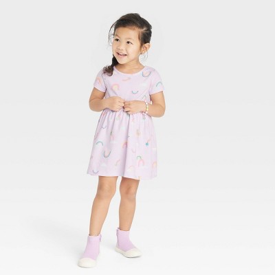 Toddler Girls' Rainbow Short Sleeve Dress - Cat & Jack™ Purple 2T