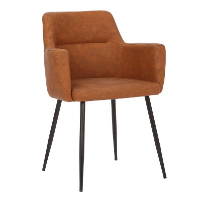 Modern Light Brown Faux Leather Accent Chair with Metal Legs