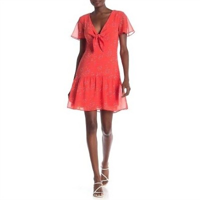 Women's Heart Print Front Tie Ruffle Hem Chiffon Dress - Willow & Clay