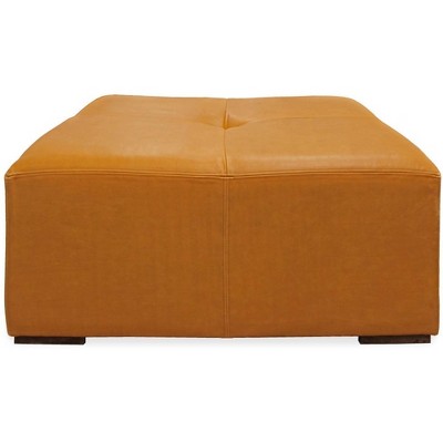 HomeRoots 36" Orange Genuine Leather And Solid Wood Square Cocktail Table