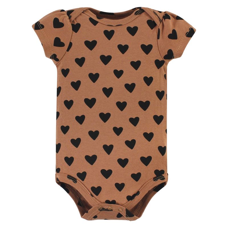 Hudson Baby Infant Girl Cotton Bodysuit, Pant and Bib Set, Cinnamon Hearts, 5 of 6