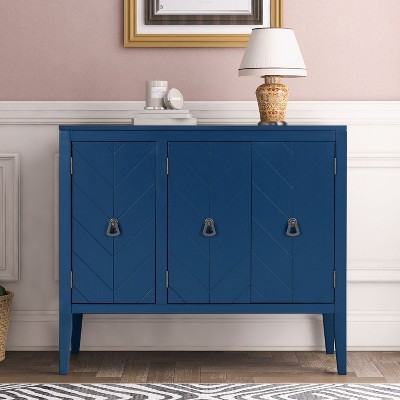 ORRD Blue Storage Sideboard with Adjustable Shelf, 3 Vintage Metal Handles & 4 Pine Feet for Entryway, Living & Dining Room
