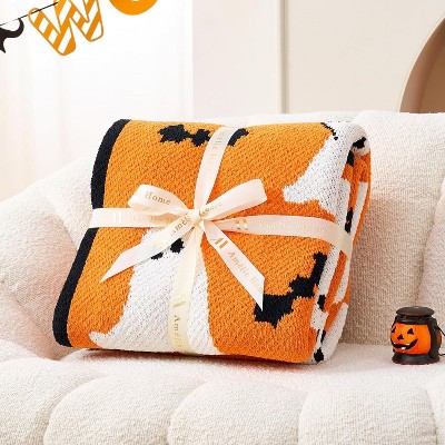 Amelie Home Chenille Knit Soft Cozy Throw, Reversible Festive Pattern, Fall Gift Blanket, Stylish Autumn Decor for Couch Bed