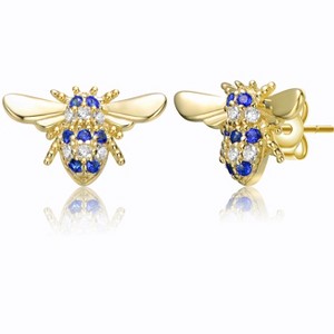 Guili Wasp Sterling Silver 14K Yellow Gold Plated with Emerald or Sapphire Cubic Zirconia Pave Stud Earrings for a Bold and Stylish Statement Look - 1 of 4