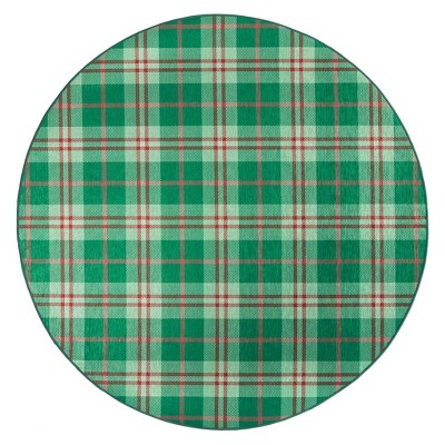 Green and Red Plaid Washable Synthetic Runner Rug 2'6" x 6'