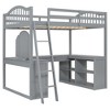Polibi Full Size Wood Loft Bed with Built-In U-Shaped Desk, Vanity Mirror Station & Storage Shelves - 2 of 4