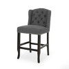 27 Inch Counter Height Stools Set Of 2,Fabric Tufted Wingback Upholstered Kitchen Chairs ,Armless Rubberwood Legs Living Room Chairs -Cuddlewood - 4 of 4