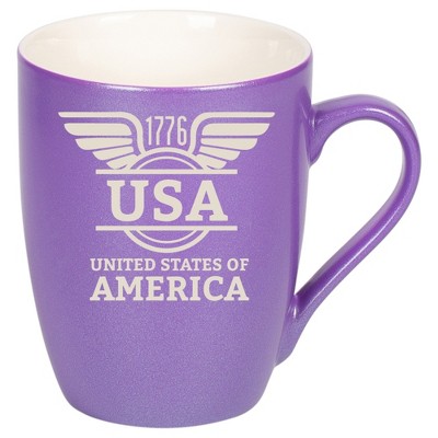 100 North United States of America 10 Ounce Passion Purple Metallic Finish, Comfortably Fits Your Hands, New Bone China Coffee Tea Cup Mug, USA United