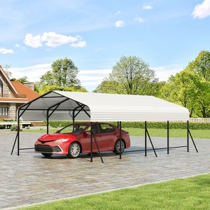 Metal Carport,  Metal Garage  with Base and  Reinforced Frame  for All Weather, Heavy Duty Carports  for Rucks, Tractors or Party - 1 of 4