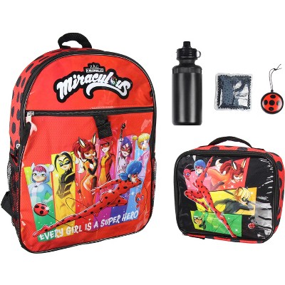 Miraculous Tales of Ladybug & Cat Noir 5 PC Backpack Icepack Water Bottle