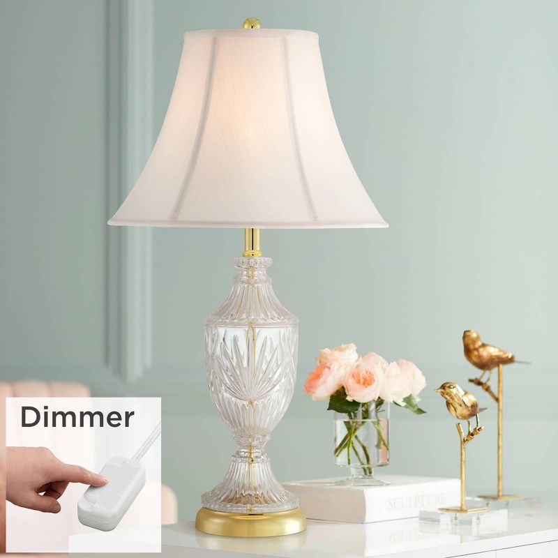 Regency Hill Traditional Style Table Lamp with Table Top Dimmer 26.5" High Cut Glass Brass Metal Cream Fabric Empire for Living Room Bedroom, 2 of 8
