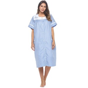Casual Nights Women's Snap-front House Dress Short Sleeve Woven Duster Housecoat Lounger Sleep Dress - 1 of 4