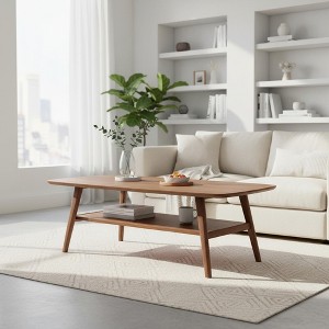 Homy Casa Mid-Century Modern Wooden Coffee Table with Open Storage Shelf, Living Room Center Table - 1 of 4