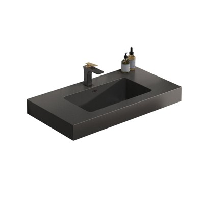 Vynxaria 29.9"L x 18.1"W Matte Black Quartz Bathroom Sink Integrated Basin with Overflow