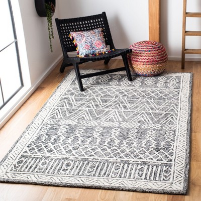 Ivory and Black Hand-Tufted Wool Abstract Area Rug