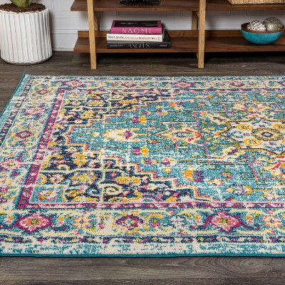 Bohemian Loft Medallion 5x8 Teal Blue Synthetic Area Rug
