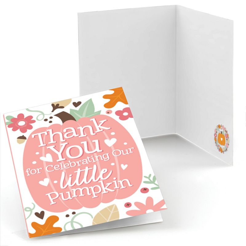 Big Dot of Happiness Girl Little Pumpkin - Fall Birthday Party or Baby Shower Thank You Cards (8 count), 1 of 7