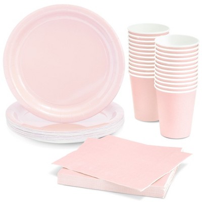 Juvale Serves 24 Pink Party Supplies with Paper Plates, Cups, and Napkins for Birthday, Girl Baby Shower Decorations, 72 Pieces