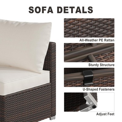Whizmax 8-Piece Brown Wicker Rattan Outdoor Patio Set with Glass Table and Storage