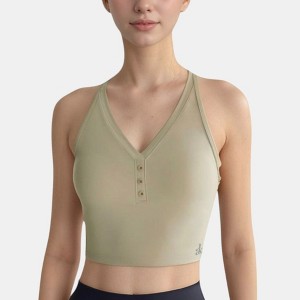 Anna-Kaci Active Women's Longline V-Neck Sports Bra with Faux Button Detail and Wide Shoulder Straps for Low Impact Support - 1 of 4