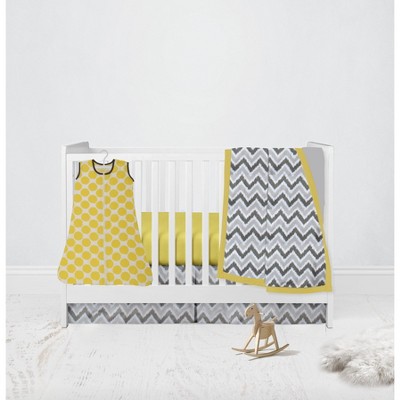 Bacati - Ikat Dots Giraffe Yellow Grey Neutral 4 pc Crib Set with Muslin Sleeping Sack