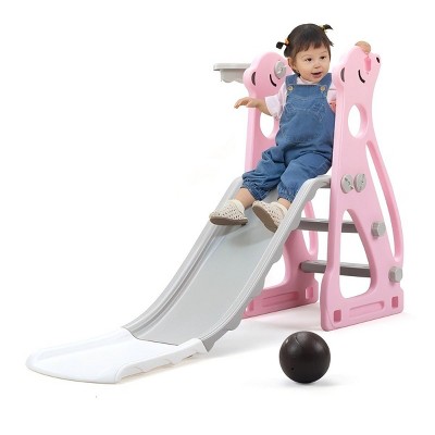 Infurnic Baby Activity Gyms Kids Slide, PE Material, Triangular Design, Gentle Slope, Basketball Hoop, Multicolored, 35"*8"*18"
