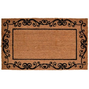 HomeRoots 18" X 30" Brown and Black Coir Scrollwork Outdoor Door Mat - 1 of 4