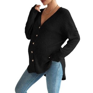 Coolmee Women's Maternity Oversized Cardigan Sweaters Causal Chunky Knit Long Sleeve V Neck Button Down Fall Winter Outfits - 1 of 4