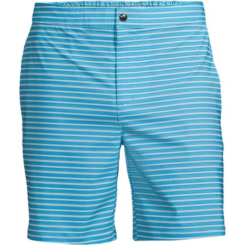 Lands' End Men's Lined 7 Hybrid Swim Shorts - Small - Turquoise/Blue Stripe