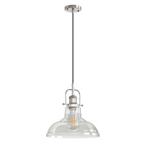 DORESshop 1-Light Brushed Nickel Modern Farmhouse Semi Flush Mount Pendant Light with Clear Glass Shaded - 1 of 4