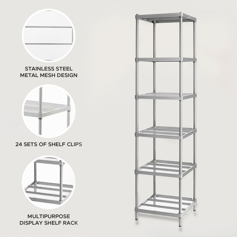 Design Ideas MeshWorks 6 Tier Narrow Metal Storage Shelving Tower for Kitchen, Bathroom, or Garage Organization, 17.7” x 17.7” x 70.9”, Silver, 3 of 8