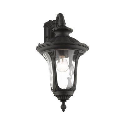 Black Textured Lantern Sconce with Clear Water Glass
