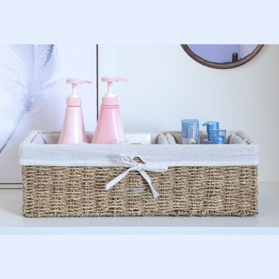 Seagrass Rectangular Storage Baskets with White Lining, Set of 3
