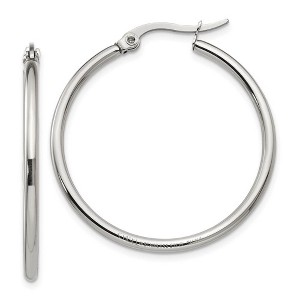 Black Bow Jewelry 2mm Stainless Steel Classic Round Hoop Earrings - 32.5mm (1 1/4 Inch) - 1 of 4